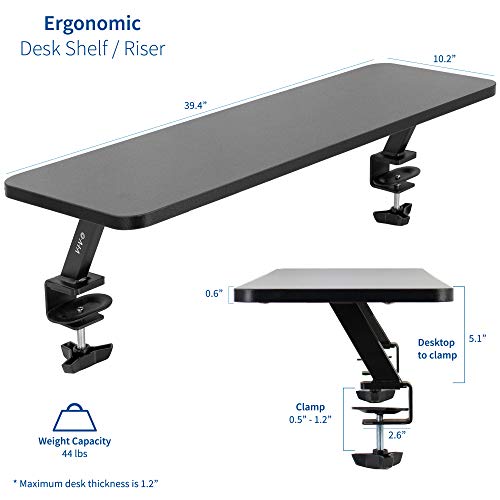 VIVO Black Clamp-on Large 40 inch Ergonomic Desk Shelf, Dual Computer Monitor and Laptop Riser Stand - Desk Organizer for 2 Screens STAND-SHELF40B - size: 40" shelf