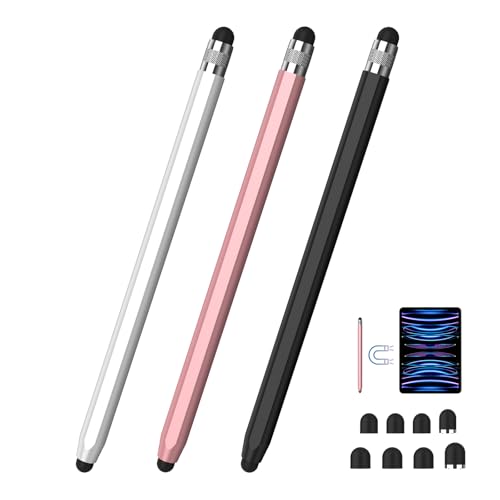 Stylus Pens for Touch Screens, 2-in-1 Magnetic Stylus Pen High Precision & Sensitivity Capacitive Stylus for iPad iPhone Samsung Galaxy Kindle Tablets All Universal Touchscreen Devices-(3Pack) - color: Black/White/Rose Gold