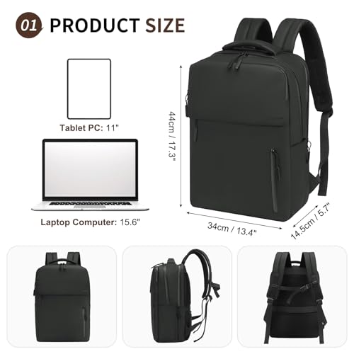 Lightweight Commute Backpack for Men & Women, Water-Resistant Travel Daypack with 15.6-Inch Laptop Compartment & Anti-Theft Pockets, Black - color: Black