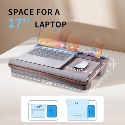Home Office Lap Desk with Wrist Rest Wrist Rest, Mouse Pad, and Phone Holder Large Laptop Bed Desk for Notebook, Laptop, Tablet, Lap Stand Fits Up to 17 Inch Laptops (Brown) - color: Brown, size: Large