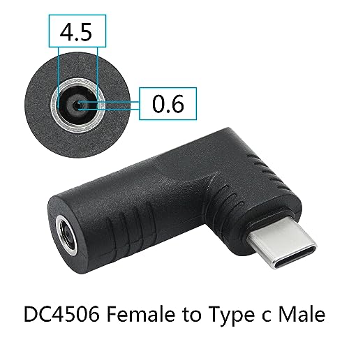 Right Angle DC 4506 to USB C Connector Adapter, 90 Degree PD 65W DC 4.5mm x 0.6mm to USB Type C Male Plug Power Charge Adapter for Laptop, Phone - Black - style: DC 4506 to USB Type c