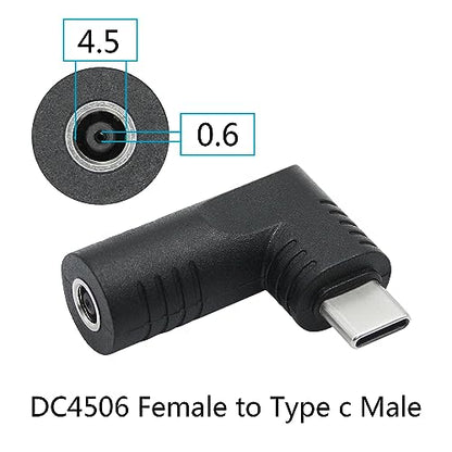 Right Angle DC 4506 to USB C Connector Adapter, 90 Degree PD 65W DC 4.5mm x 0.6mm to USB Type C Male Plug Power Charge Adapter for Laptop, Phone - Black - style: DC 4506 to USB Type c