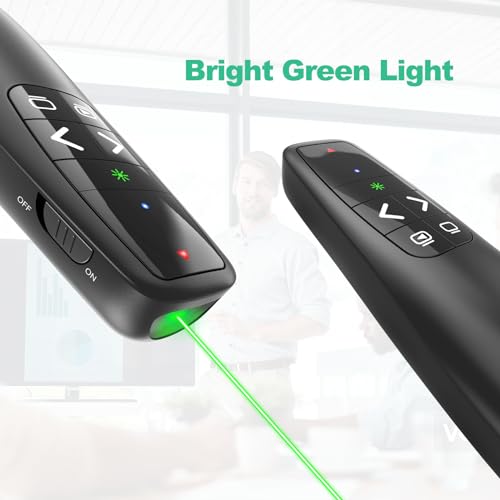 Clicker PowerPoint Presentation Wireless Presenter Remote, Green Laser Pointer for Computer Clickers, USB C A Project Power Point PPT Clicker for Mac Laptop Office, Slideshow Google Slide Advancer - style: Green Laser + case