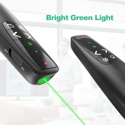 Clicker PowerPoint Presentation Wireless Presenter Remote, Green Laser Pointer for Computer Clickers, USB C A Project Power Point PPT Clicker for Mac Laptop Office, Slideshow Google Slide Advancer - style: Green Laser + case