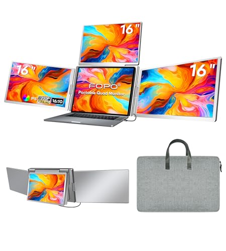 16" Laptop Screen Extender, 1200P IPS Quad Monitor | For 13.6-17.3-inch laptops; supports Windows 10+ and 2019+ MacBooks with M1/M2/M3/M4 via one USB-C/A cable - size: 16 inches