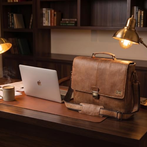 Leather Messenger Bag for Men & Women, 16'' Handmade Laptop Briefcase Satchel, Crossbody Shoulder Office Bag for Work, Travel - color: Cognac Brown