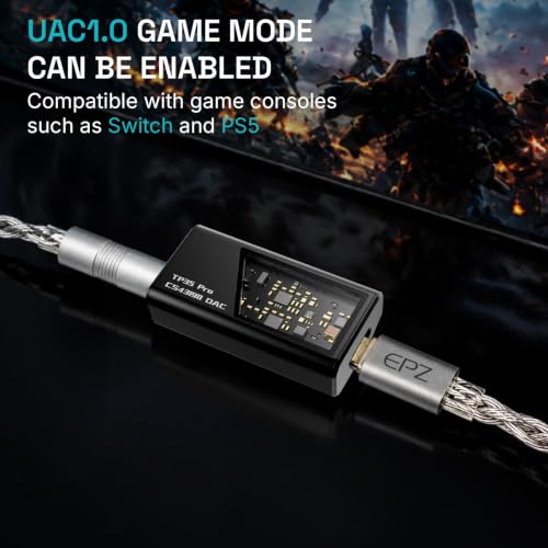 EPZ TP35 PRO Mini Portable IEM DAC Hi-Fi Decoder Headphone Amplifier Dongle USB-C to 3.5/4.4mm Dual CS43198 Chips, Supports High-Resolution PCM 32bit/384khz DSD 256 Audio, EQ Adjustment and Mic Calls - color: Black