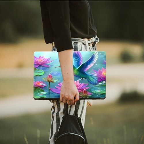 Laptop Skin Sticker Decal, Universal Protective Cover Fit 12 13 14 15.6 Inch Notebook, Reusable Water-Resistant Vinyl Decal w/ 2 Wrist Pads for Business Travel Office, Lotus Leaf Hummingbird - color: Lotus Leaf Hummingbird