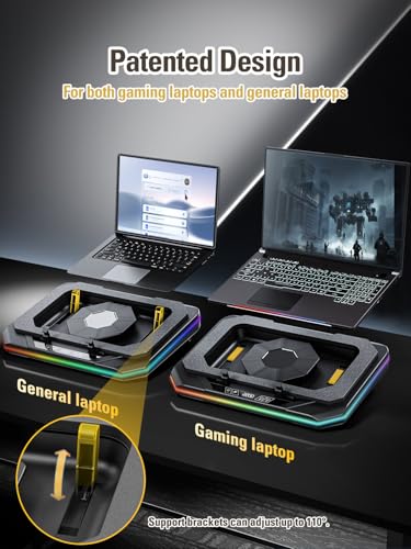 Laptop Cooling Pad, Gaming Laptop Cooler for 13-19 Inch Laptops, RGB Lights Laptop Fan Cooling Pad with 3 Height Adjustable and 3 USB Ports, 4.72 Inch Large Turbo Fan, Max 3500RPM