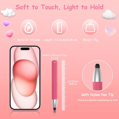 4 Pack Kid-Friendly Pens for Touch Screens, Stylus Pens Compatible with Kindle, iPad, iPhone, Tablets (Pink+Rose Pink+Yellow+Blue) - color: Pink+Rose Pink+Yellow+Blue