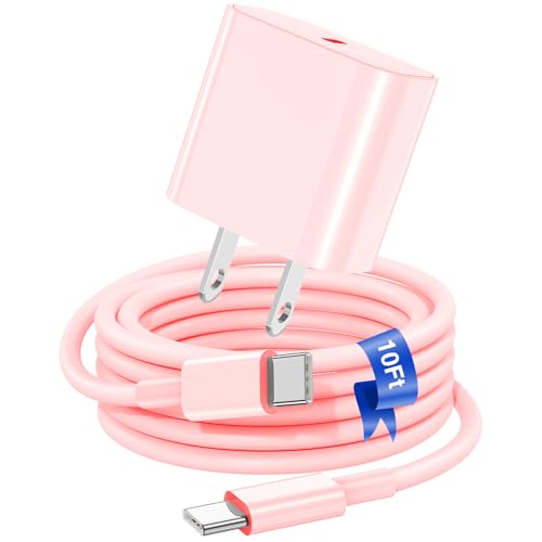 iPhone 17 16 15 Fast Charger Block and 10ft Type C to C Cable Cord Long, 20W USB C Charging Plug for Apple iPhone 17 Pro Max/17 Air/16 Pro Max/16/15 Pro/15 Plus/iPad Mini,Wall Power Adapter Cube Brick - color: Pink, size: 10 Feet