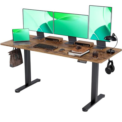 Claiks Electric Height Adjustable Standing Desk, 63x24 Inch, Rustic Brown | Smooth Height Adjustment, 4 Memory Presets, Cable Management Hub&Hook, Stable Steel Frame, 176lbs Capacity, Easy Assembly - color: Rustic Brown, size: 63