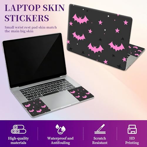 Laptop Skin Sticker Laptop Cover for 12" 13" 13.3" 14" Laptop Stickers,Reusable Skin Sticker Cover Personalized Art Waterproof & Scratch-Resistant Protector Case,Pink Bats and Stars - color: Pink Bats And Stars