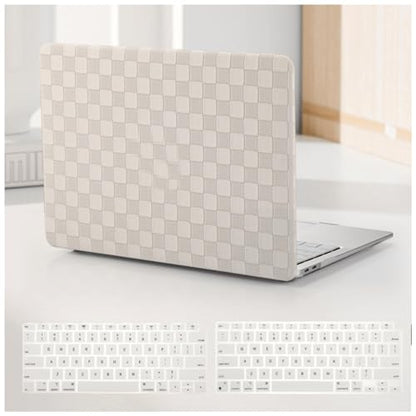 for MacBook Pro 13 inch Case M2 2026-2023, 2022-2016 A2338 M1 A2251 A2289 A2159 A1989 A1708 A1706, Checkered Textured Cream Leather Hard Shell No Logo Cutout&Keyboard Cover, Beige Checkerboard - color: Checkerboard Beige, size: 2016-2026 Macbook Pro 13 in
