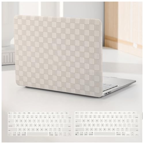for MacBook Pro 13 inch Case M2 2026-2023, 2022-2016 A2338 M1 A2251 A2289 A2159 A1989 A1708 A1706, Checkered Textured Cream Leather Hard Shell No Logo Cutout&Keyboard Cover, Beige Checkerboard - color: Checkerboard Beige, size: 2016-2026 Macbook Pro 13 in