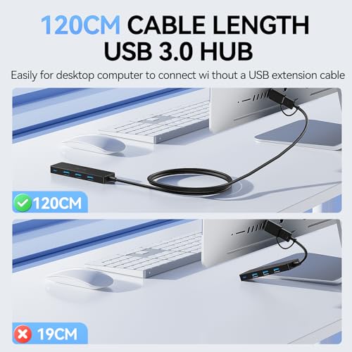 Aceele USB C/A Hub for Laptop, Ultra Slim USB Splitter 4 Port USB 3.0 Data Hub, Multi USB Port Expander with 4Ft Long Extension Cable for Desktop Mini PC,MacBook Air/Pro, iMac, PS5, Flash Drive - style: 4ft (A to C)