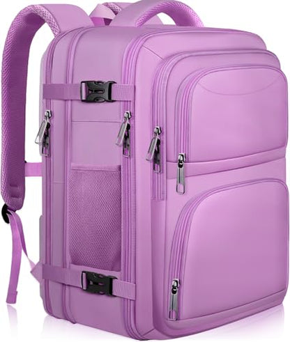 Large Travel Backpack, Laptop Backpack for women, Expandable 52L Carry On Backpack, TSA Water Resistant Weekender 18.4 Inch Laptop Backpack, Anti Theft Business Computer Bag with Port, Purple - color: Purple