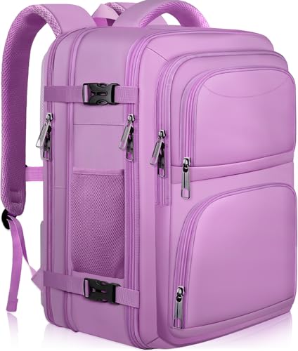 Large Travel Backpack, Laptop Backpack for women, Expandable 52L Carry On Backpack, TSA Water Resistant Weekender 18.4 Inch Laptop Backpack, Anti Theft Business Computer Bag with Port, Purple - color: Purple