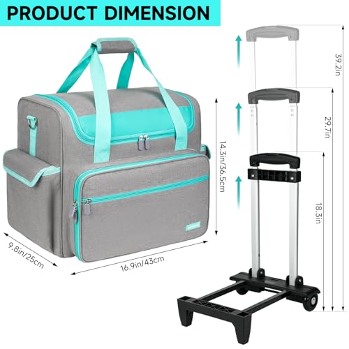 Rolling Teacher Bag with Wheels,Large Briefcase with Detachable Trolley&17in Laptop Sleeve for Women Work Travel
