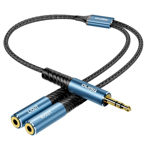 Tisino Headphone Splitter 3.5mm, Aux Splitter 2 Female to 1 Male, 3.5mm TRS Audio Adapter Cable Compatible with PS4/5, Xbox, Nintendo Switch, PC Gaming Headsets, Phone, Tablet, Laptop(0.3m/1FT) - size: 1 ft