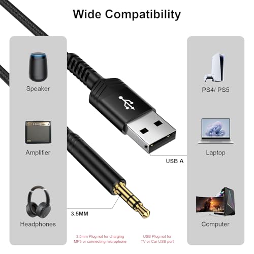 USB to 3.5mm TRS Audio Jack Adapter, USB Male to 3.5mm AUX Stereo Audio Cable Nylon Braided AUX Converter Cord for PC,Headphones, Speaker, Laptop, Windows, Mac OSX