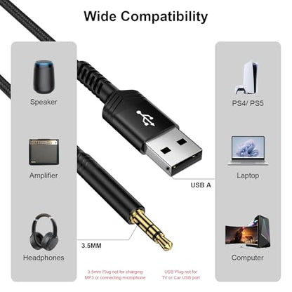 USB to 3.5mm TRS Audio Jack Adapter, USB Male to 3.5mm AUX Stereo Audio Cable Nylon Braided AUX Converter Cord for PC,Headphones, Speaker, Laptop, Windows, Mac OSX