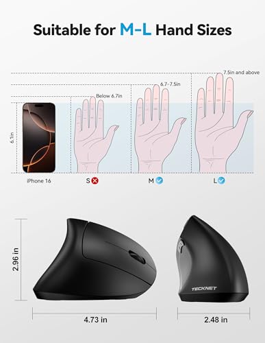 TECKNET Ergonomic Mouse with Jiggler, Bluetooth Wireless Vertical Mouse, 4800DPI Rechargeable Carpal Tunnel Mouse, Undetectable Random Movement Keeps Computers Awake for PC, Laptop, Mackbook - color: Dark Grey