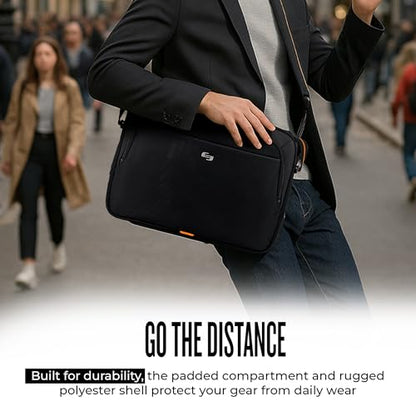 Solo New York Briefcase - 13.3" Laptop Carrying Bag for Women & Men, Brief for Travel & Work - Ace Slim, Black & Orange - size: 13.3"