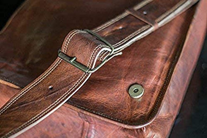 18 inch Leather Full Flap Messenger Handmade Bag Laptop Bag Satchel Bag Padded Messenger Bag School Brown (Brown)