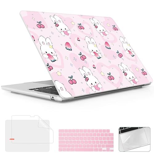 for 2026 MacBook Air 13-inch Laptop Case M5 2026 M4 2025 M3 2024 M2 2022 Release Model A3449 A3240 A3113 A2681, Hard Shell Cover for MacBook Air 13.6 inch, Rabbit & Strawberry - color: Rabbit & Strawberry