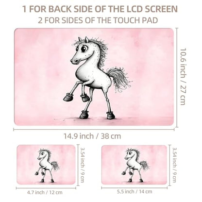 Universal Laptop Skin Sticker for 12/13/14/15.6 Inch Laptops, Reusable Vinyl Laptop Decal Cover, Waterproof Scratch Resistant Notebook Skin with 2 Wrist Pads,Cartoon Horse - color: Cartoon Horse