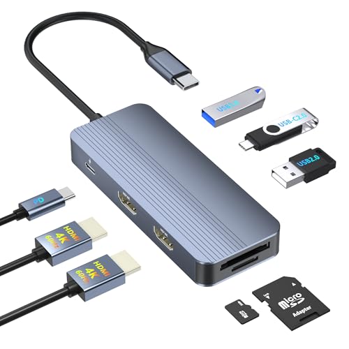 USB C Docking Station Dual HDMI, 4K@60Hz 8 in 1 Docking Station Dual Monitor for Mac/Dell/HP Laptop, HDMI Splitter for Dual Monitors, Double HDTV USB C Hub Multiport Adapter with USB/PD/SD/TF - style: 8 IN 1 4K@60Hz