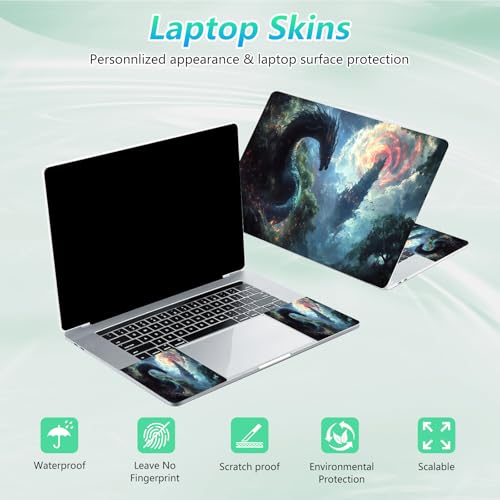 Laptop Skin Sticker Decal 12"-15.6" Universal Laptop/Notebook/Netbook Vinyl - Waterproof Scratch Resistant,Fits HP Dell Lenovo MacBook,2 Free Wrist Pads,Easy Apply & Remove,Dragon Forest - color: Dragon Forest