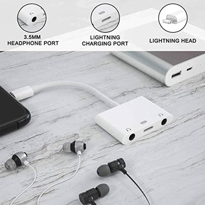 INVERSE NET 3 in1 Lightning to 3.5mm Headphone Adapter for iPhone | Dual Earphone Jack Audio and Charging Adapter, Headphone Splitter for iPhone 14/13/12/11/XS Max/XR/8/7 Plus/6/iPad