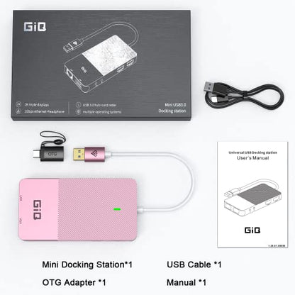USB Docking Station GIQ USB C HUB USB 3.0 to Dual HDMI VGA Adapter Triple Display USB C Laptop Docking Station Dual Monitor HDMI Splitter Extender Compatible with MacBook M1 M2 M3 M4 M5 USB Dock - color: Pink
