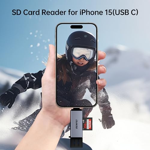 BENFEI SD Card Reader, USB C to SD Micro SD Card Memory Card Adapter Dual Slot Compatible with iPhone 15 Pro/Max, MacBook Pro/Air 2023, iPad Pro, iMac, S23, XPS 17, Surface Book 3 and More - color: 2in1