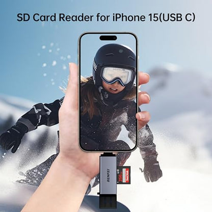 BENFEI SD Card Reader, USB C to SD Micro SD Card Memory Card Adapter Dual Slot Compatible with iPhone 15 Pro/Max, MacBook Pro/Air 2023, iPad Pro, iMac, S23, XPS 17, Surface Book 3 and More - color: 2in1