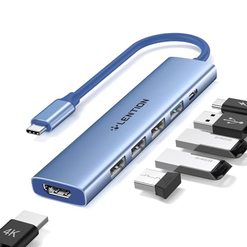 LENTION 6-in-1 USB C Hub, 4K@30Hz HDMI, 100W PD, 1 USB 3.0, 3 USB 2.0 | Ideal for Work & Study, Stable Driver 3.0 Certified, Compatible with macOS, iOS/iPadOS, Windows & ChromeOS (CH17, Blue) - color: Blue