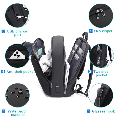 BANGE Smart Business Laptop Backpack Waterproof can fit 15.6-17.3 Inch Laptop with 3.0 USB charging port for men and women - color: Blue