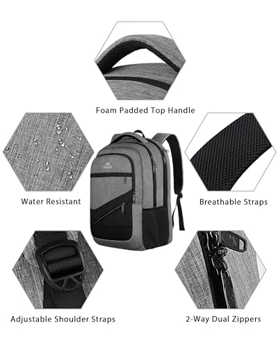 MATEIN Mens Backpack for Work, Water Resistant Practical Travel Backpack | 17" Laptop Comparment, Casual College Daypack with Anti Theft Pocket, TSA Friendly Laptop Backpack, Grey Black