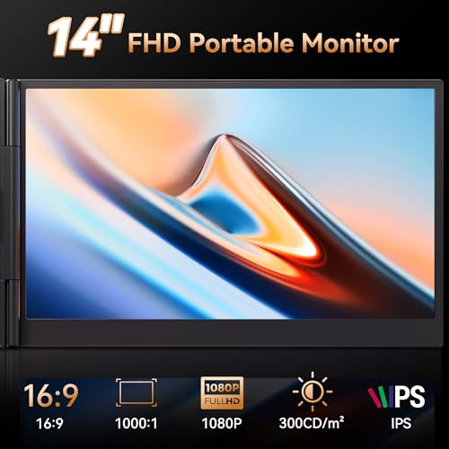 BOSII Laptop Screen Extender Portable - Ultra-Thin 14" FHD Dual Extended Monitor Display Travel Work for 14-17" Laptops Compatible with Windows/Mac - size: 14" thin monitor