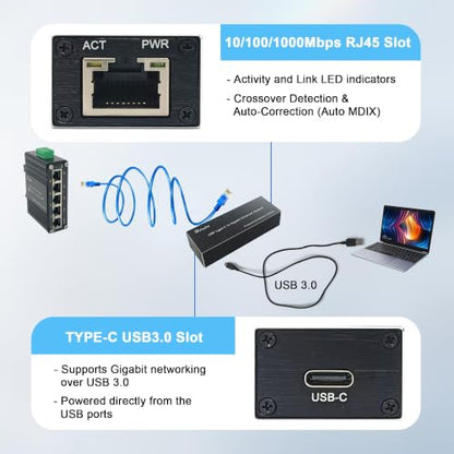 USB C to Ethernet Adapter,1Gbps Type-C 3.0 to RJ45 Ethernet LAN Network Adapter compatiable with MacOS,Windows XP, Vista,7,8,8.1,10,11,Linux,UEFI UNDI,Alluminum Case,USB Bus Powered,Plug & Play