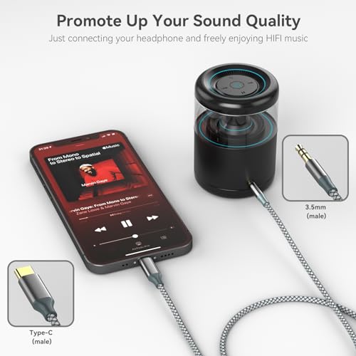 Henrety AUX to USB C Cable 3.3ft, USB C to 3.5mm Audio Aux Jack Cable for Car and Headphones - color: Grey, size: 3.3Ft