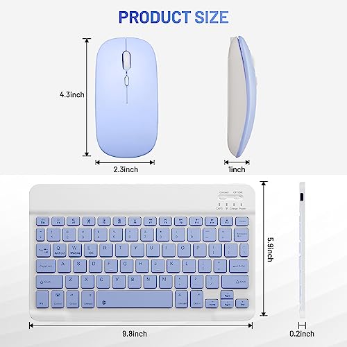 Bluetooth Keyboard and Mouse Combo Rechargeable Portable Wireless Keyboard Mouse Set for Apple iPad iPhone iOS 13 and Above Samsung Tablet Phone Smartphone Android Windows (10 inch Purple) - color: purple