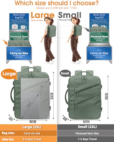 Capolo Travel Laptop Backpack Women Carry On Backpack Weekender Travel Bag | 25L Flight Approved,Waterproof Overnight Bag,College Bookbag,Work,3-4 Day Travel,Fits 17" Laptop (Large,Green) - color: Green, size: Large