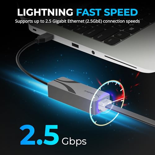 SABRENT USB-A to 2.5Gbps Ethernet Adapter, Multi-Gig (NT-UA25) | USB 3.0 to 2.5GbE RJ45; Win/macOS/Linux; aluminum; 10/100/1000/2500 Mbps; RTL8156BG - size: 2.5GbE USB-A