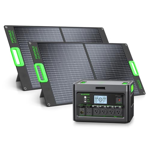 2400W Portable Power Station with 2x100W Solar Panel (Ship Separately) | 1843.2Wh LiFePO4 Battery Backup for Home Use,Solar Generator,4 AC Outlets Up to 2400W, for Outdoor,Off-Grid Living,RV Trip - color: Silver
