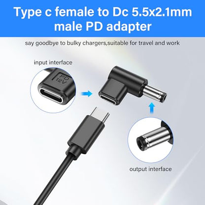12V USB C to DC 5.5 x 2.1mm Converter,90 Degree DC 5.5 x 2.1mm Male to USB C Female PD Emulator Trigger Adapter,for Camera, Router，LED Light（4-Pack）