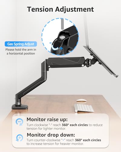 MOUNTUP Laptop Stand for Desk, Adjustable Aluminum Laptops Arm Mount for 14-17 Inch Notebook & 32" Monitor, Laptops Arm for Desk Support for 2.2-19.8lbs, 2-in-1 Laptop Desk Mount with Clamp/Grommet