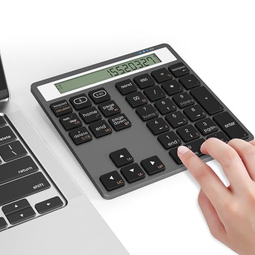 Numeric Keypad Bluetooth Number Pad - with Display Calculator Bluetooth Wireless Numpad Keyboard 2 in 1 Data Entry + Calculation, Slim 34 Keys External Number Keypad for Laptop Macbook Mac Surface PC